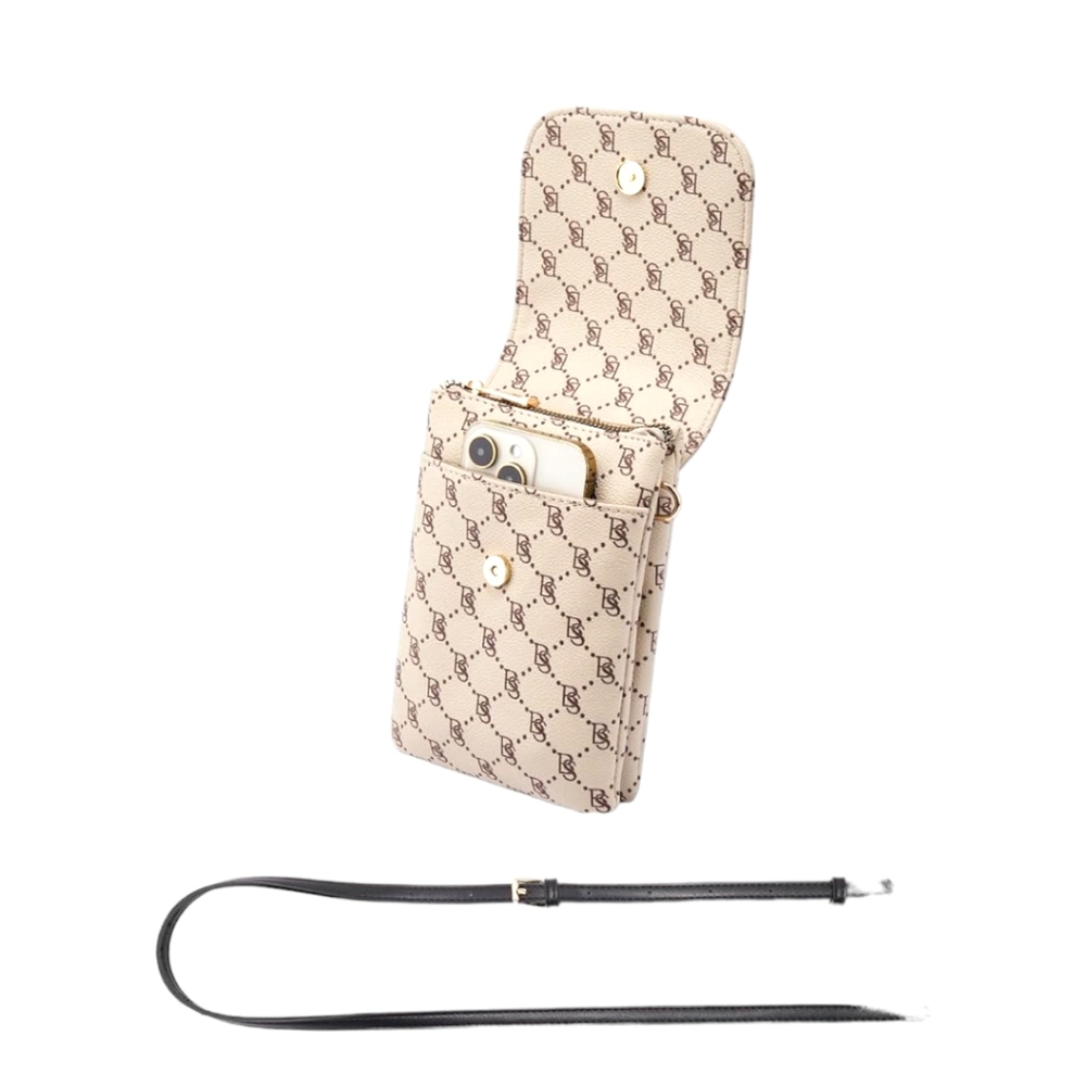 Women's Designer Bostanten Signature Beige Cellphone Crossbody Vegan Leather Bag - Picture 8 of 10